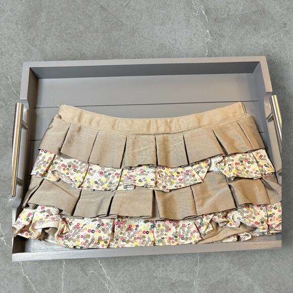 Retired Thirty-One Skirt Purse Cover -Khaki w/Floral Ruffle - Picture 1 of 2